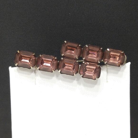 Antique Art Deco Purple Glass Double Bar Brooch, Prong Set, C Clasp, 1920s - Picture 6 of 10